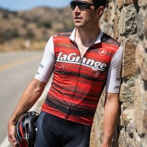 Castrelli La Grange Cycling Jersey Mens Small Red Black Full Zip Short Sleeve